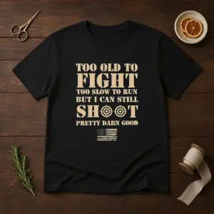 Original Too Old To Fight Too Slow To Run But I Can Still Shoot Pretty Darn Good Shirt