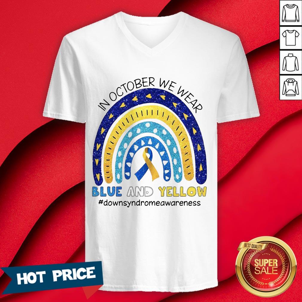 In October We Wear Blue And Yellow #DownsyndromeaWareness Shirt - Image 3