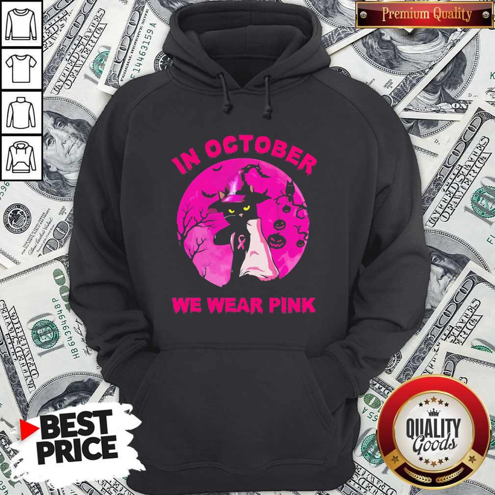 In October We Wear Pink Cat Moonlight Halloween Shirt - Image 3