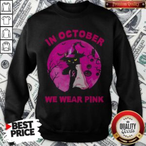 Alternative view of In October We Wear Pink Cat Moonlight Halloween Shirt