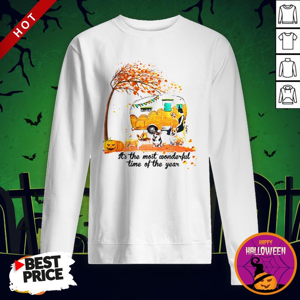It's The Most Wonderful Time Of The Year Corgi Pumpkin Camping Halloween Shirt - Image 4