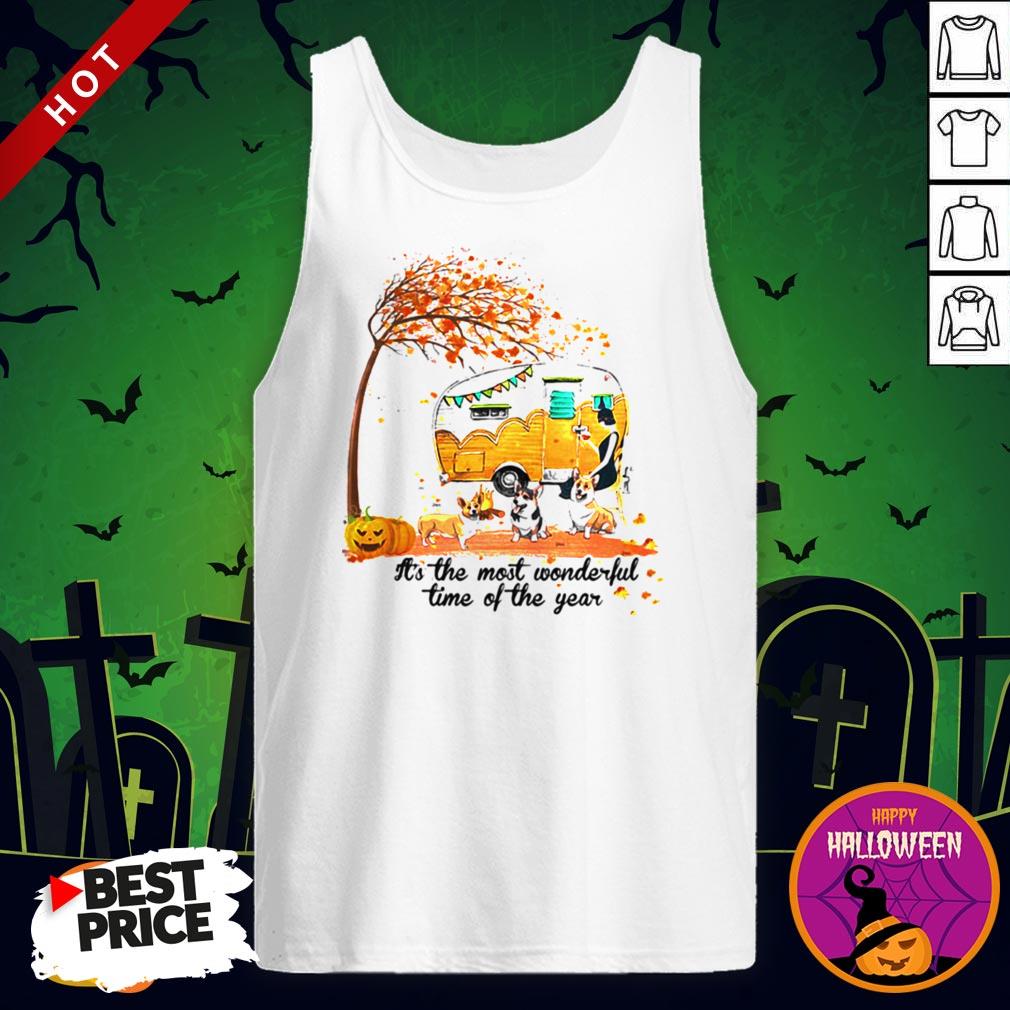 It's The Most Wonderful Time Of The Year Corgi Pumpkin Camping Halloween Shirt - Image 3
