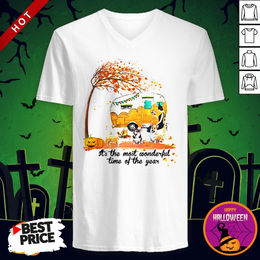 It's The Most Wonderful Time Of The Year Corgi Pumpkin Camping Halloween Shirt - Image 2