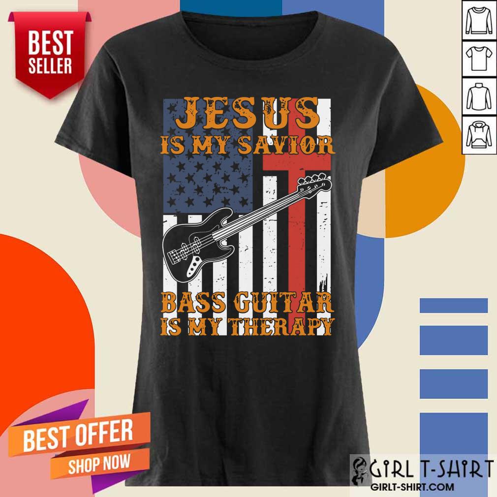 Jesus Is My Savior Bass Guitar Is My Therapy American Flag Shirt - Image 3