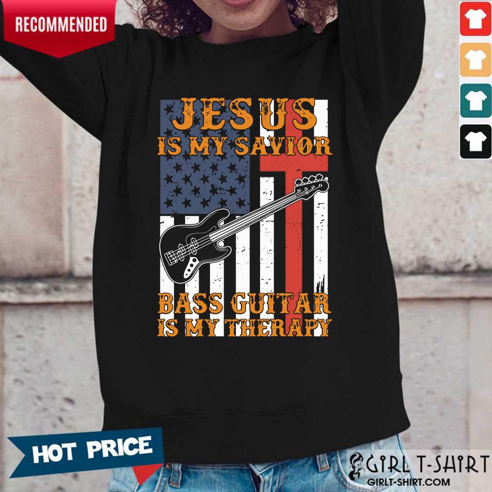 Jesus Is My Savior Bass Guitar Is My Therapy American Flag Shirt - Image 2