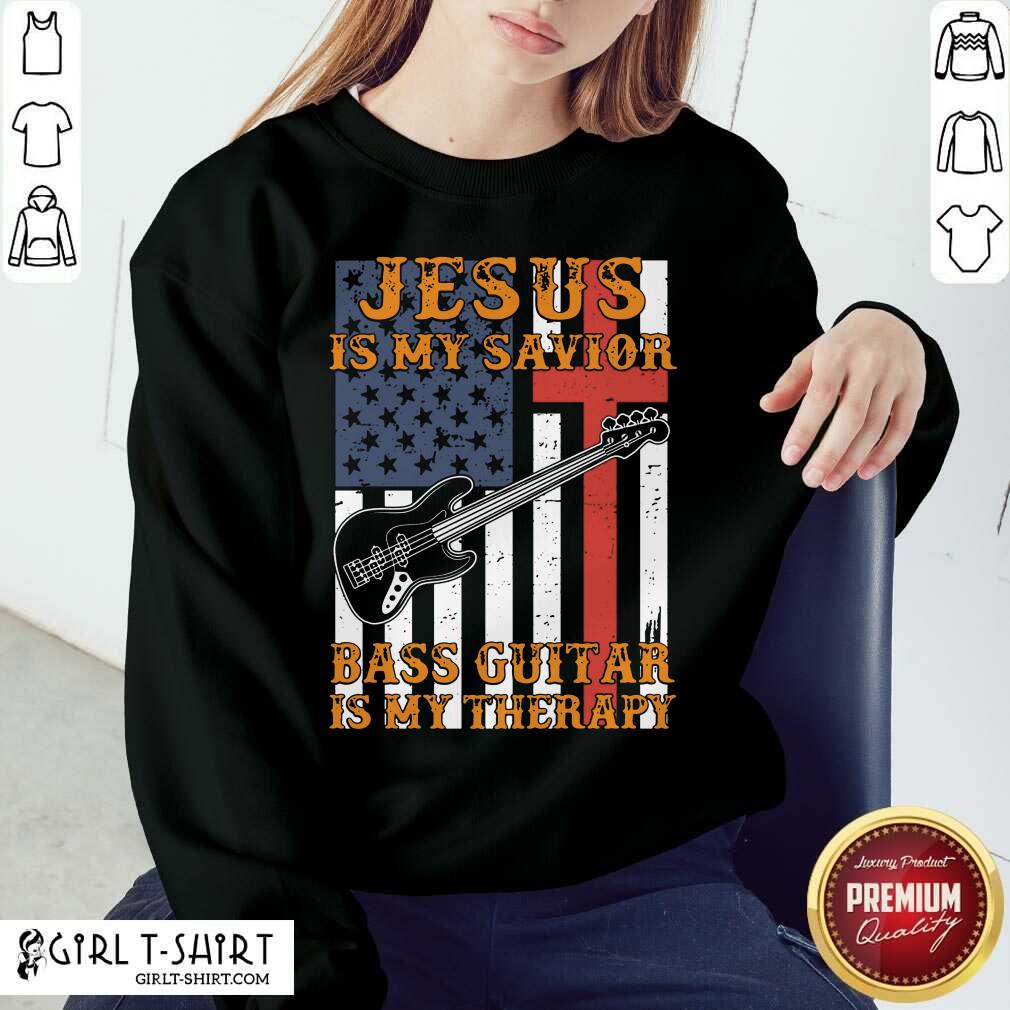 Jesus Is My Savior Bass Guitar Is My Therapy American Flag Shirt - Image 5