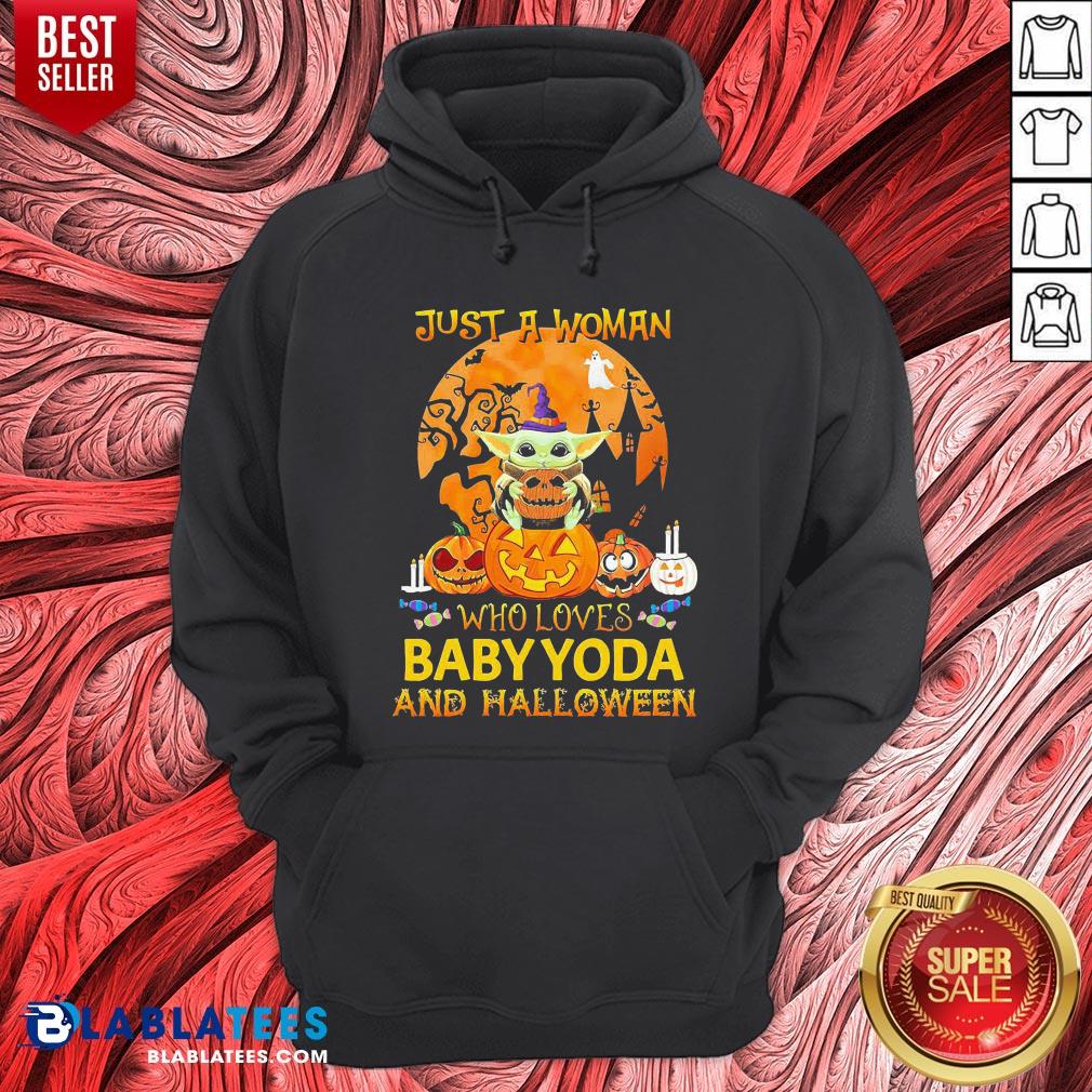 Just A Woman Who Loves Baby Yoda And Halloween Shirt - Image 3