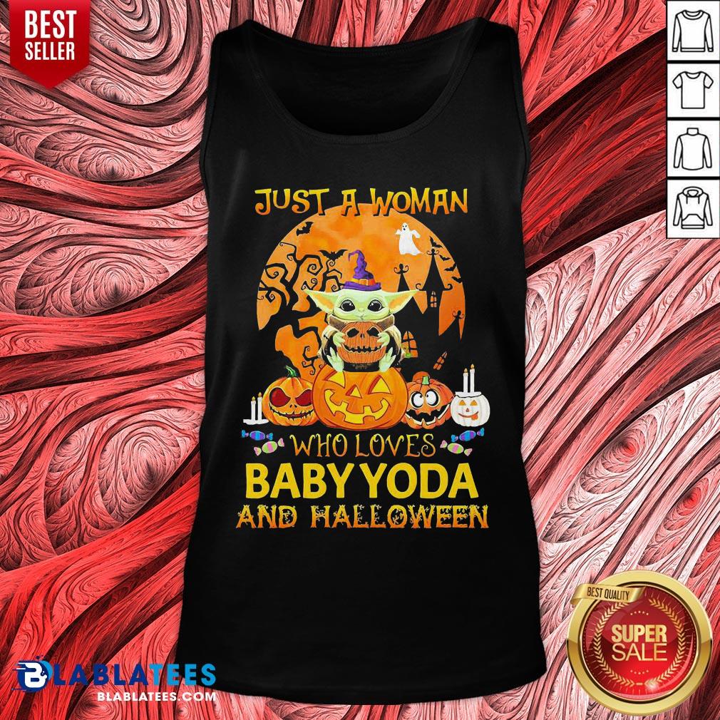 Just A Woman Who Loves Baby Yoda And Halloween Shirt - Image 5