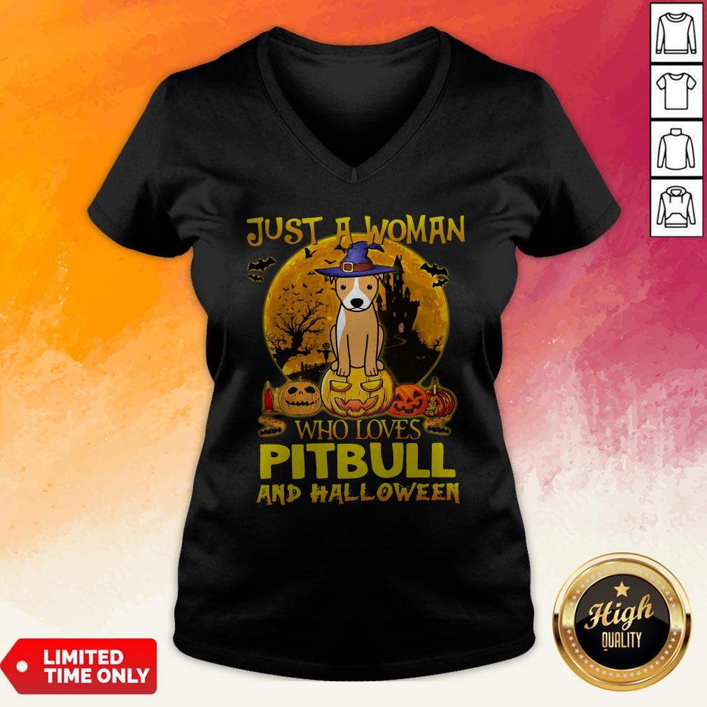 Just A Woman Who Loves Pitbull And Halloween Shirt - Image 3