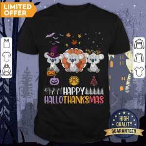 Koalas Halloween Thanksgiving Christmas Happy Hallothankmas Shirt