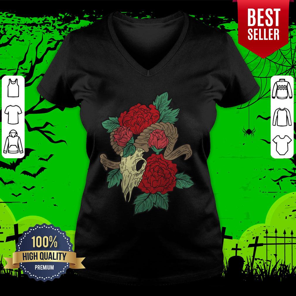 Lamb Skull With Flower Day Of The Dead Muertos Shirt - Image 3