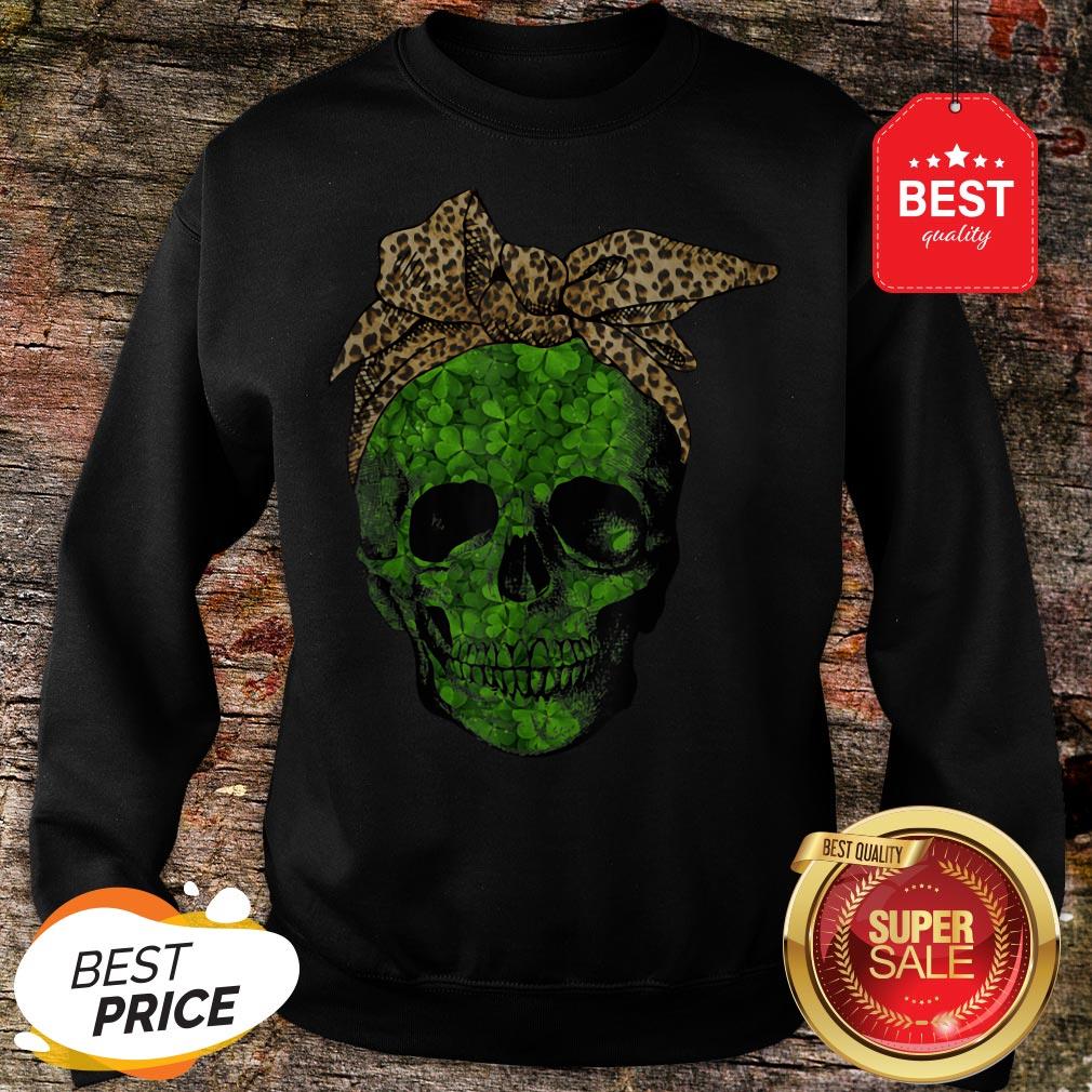 Leopard Bandana Shamrock Skull St Patrick’s Day Gifts T-Shirt - Image 2