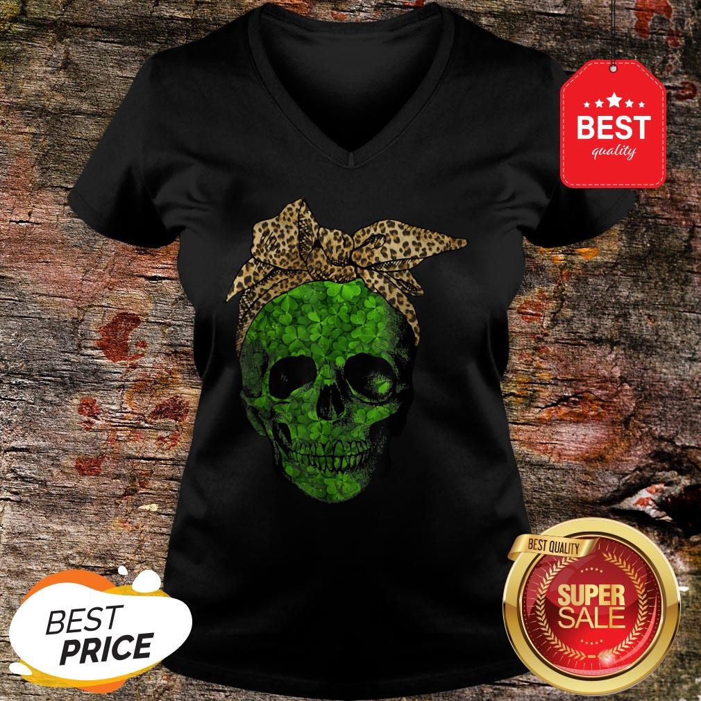Leopard Bandana Shamrock Skull St Patrick’s Day Gifts T-Shirt - Image 4