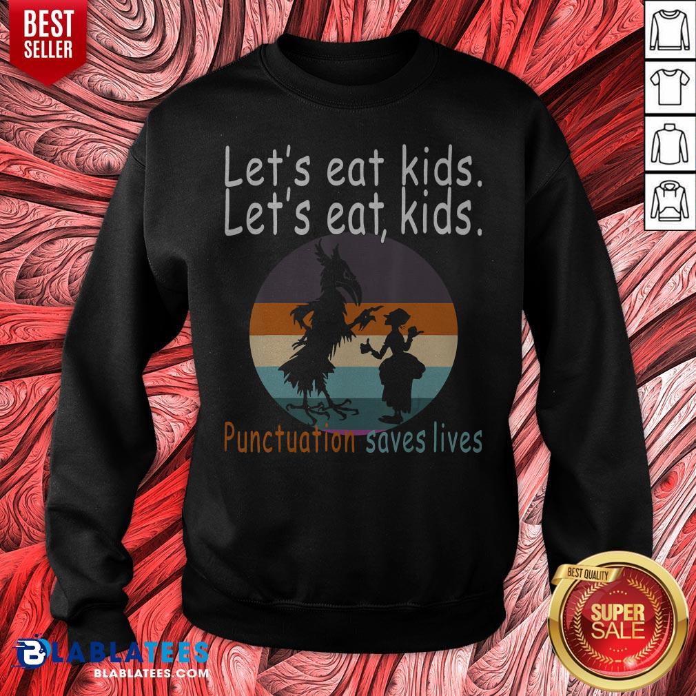 Let's Eat Kids Punctuation Saves Lives Teacher Halloween Vintage Retro Shirt - Image 5