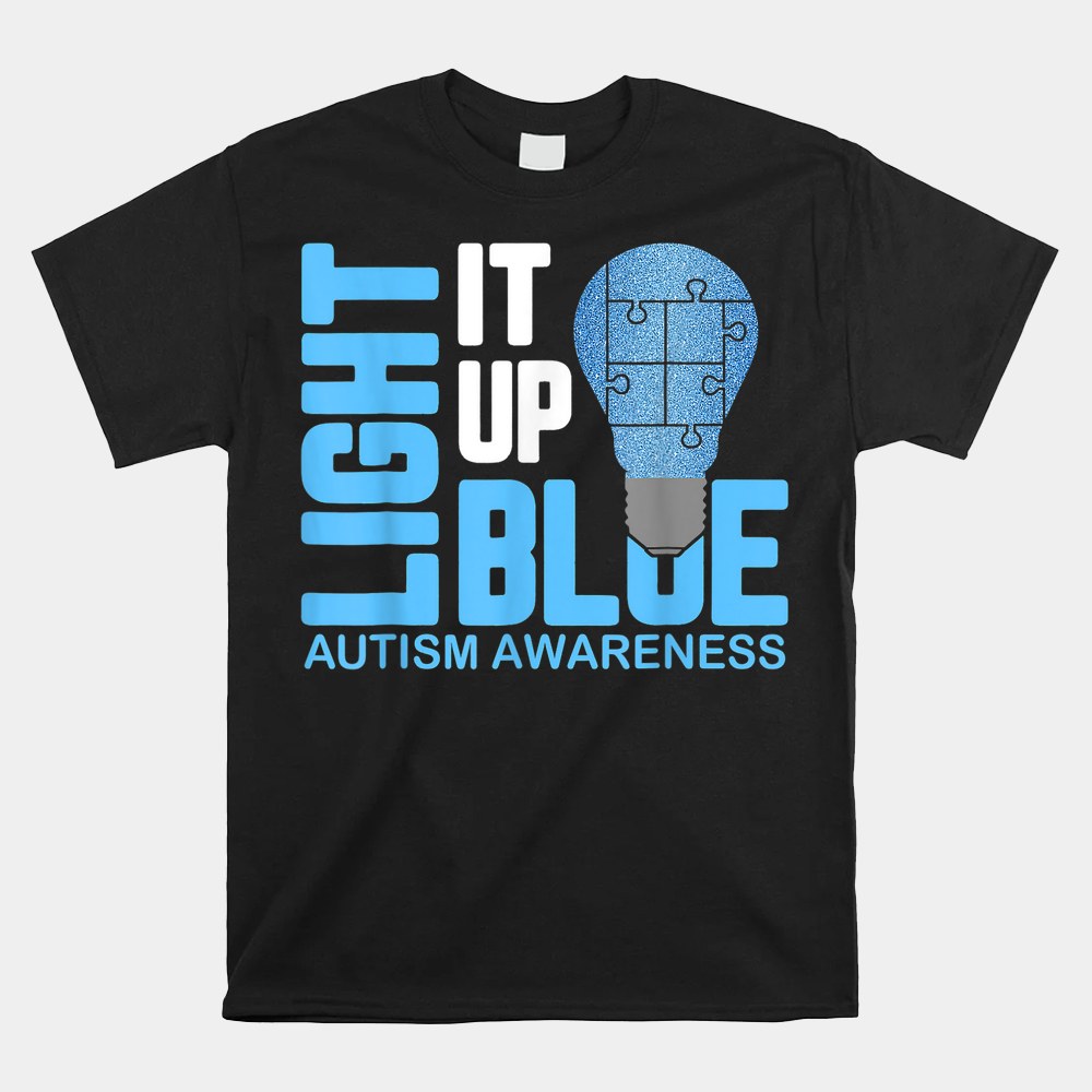 Light It Up Blue Autism Awareness Puzzle Piece Ribbon Shirt - Image 5