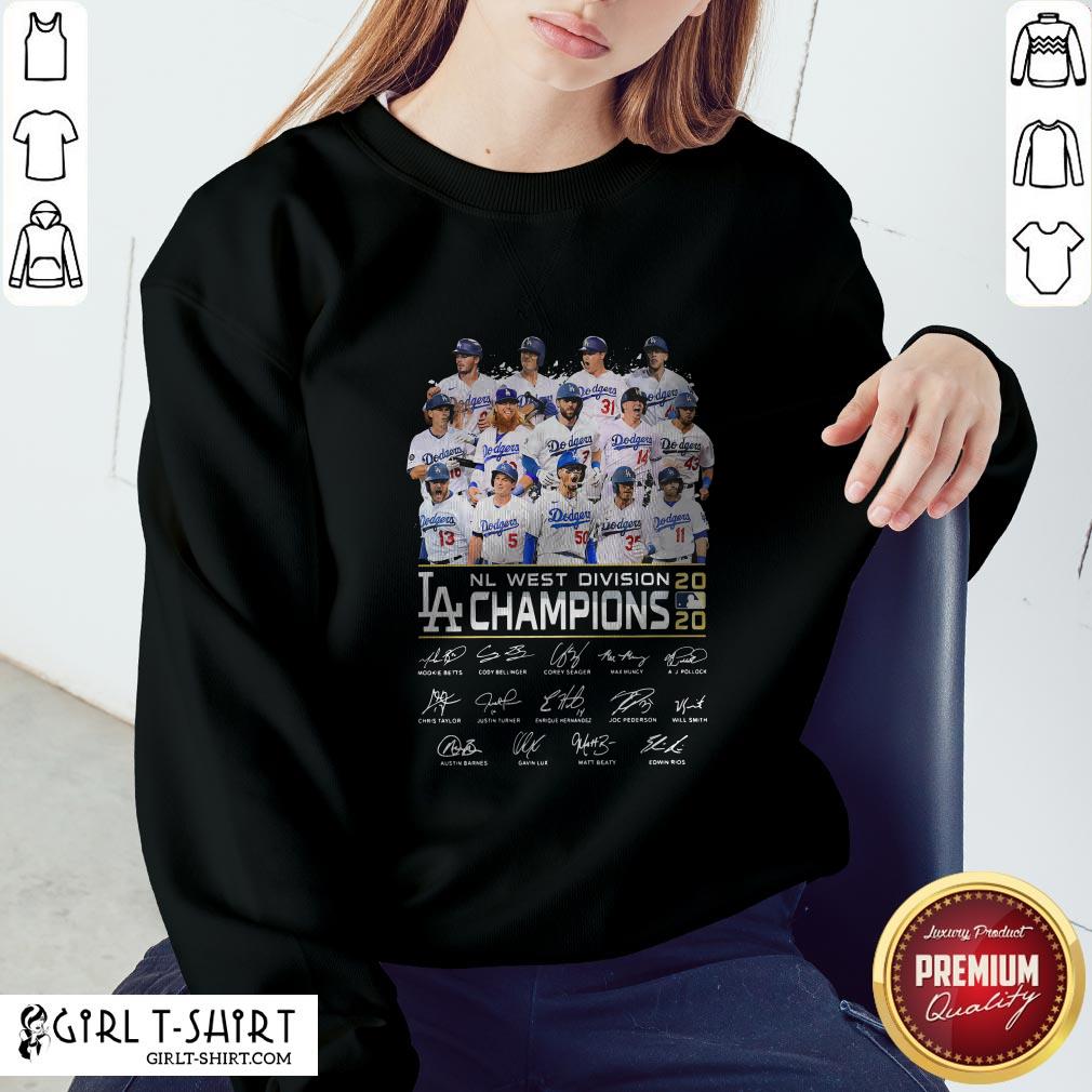 Los Angeles Dodgers NL West Division Champions 2020 Signatures Shirt - Image 4