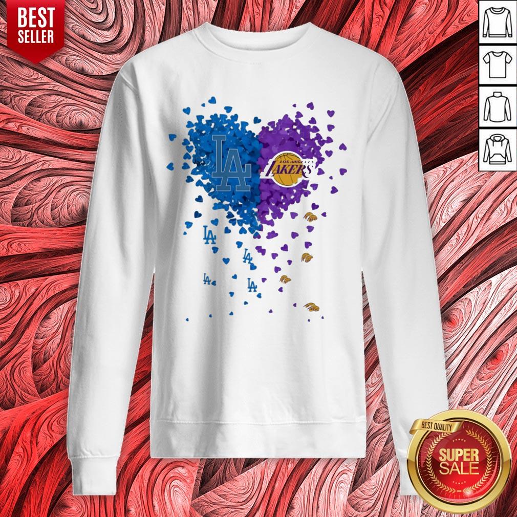 Los Angeles Dodgers Vs Los Angeles Lakers Hearts Shirt - Image 2