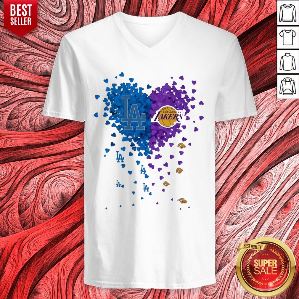 Los Angeles Dodgers Vs Los Angeles Lakers Hearts Shirt - Image 4