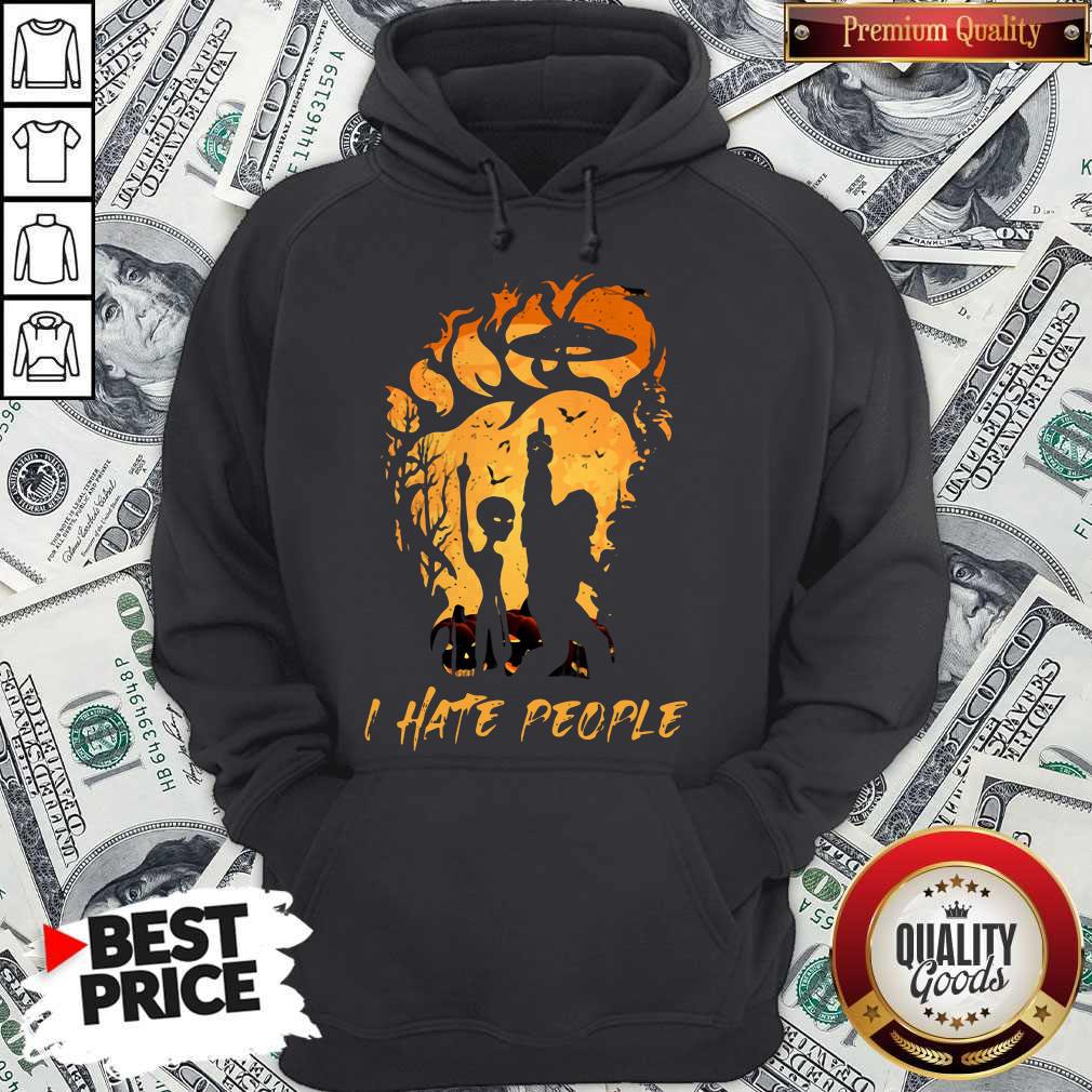Love Halloween Bigfoot And Alien I Hate People Shirt - Image 5