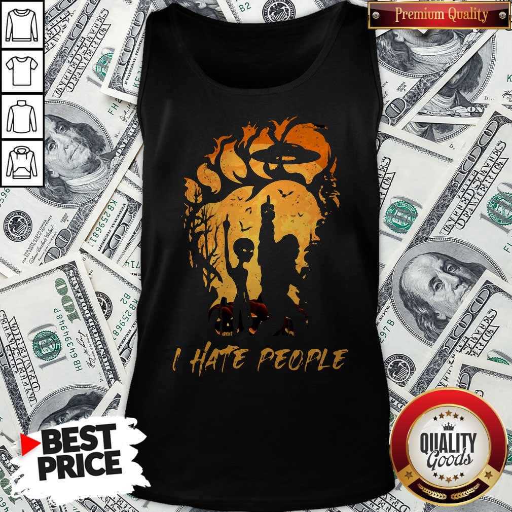 Love Halloween Bigfoot And Alien I Hate People Shirt - Image 3
