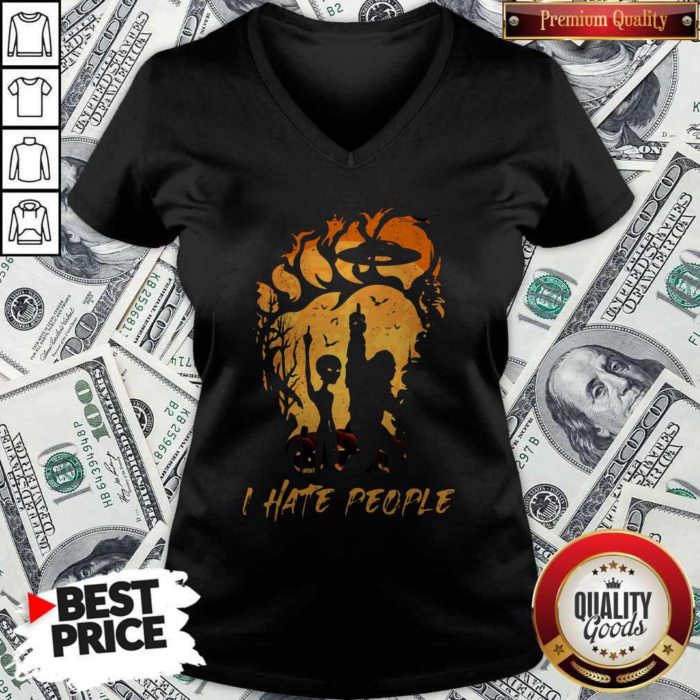 Love Halloween Bigfoot And Alien I Hate People Shirt - Image 2