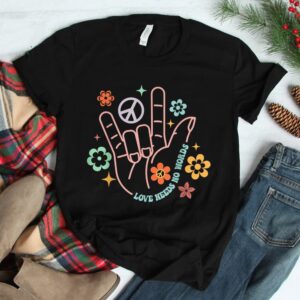 Love Needs No Words Retro Hand Sign Groovy Autism Awareness Shirt