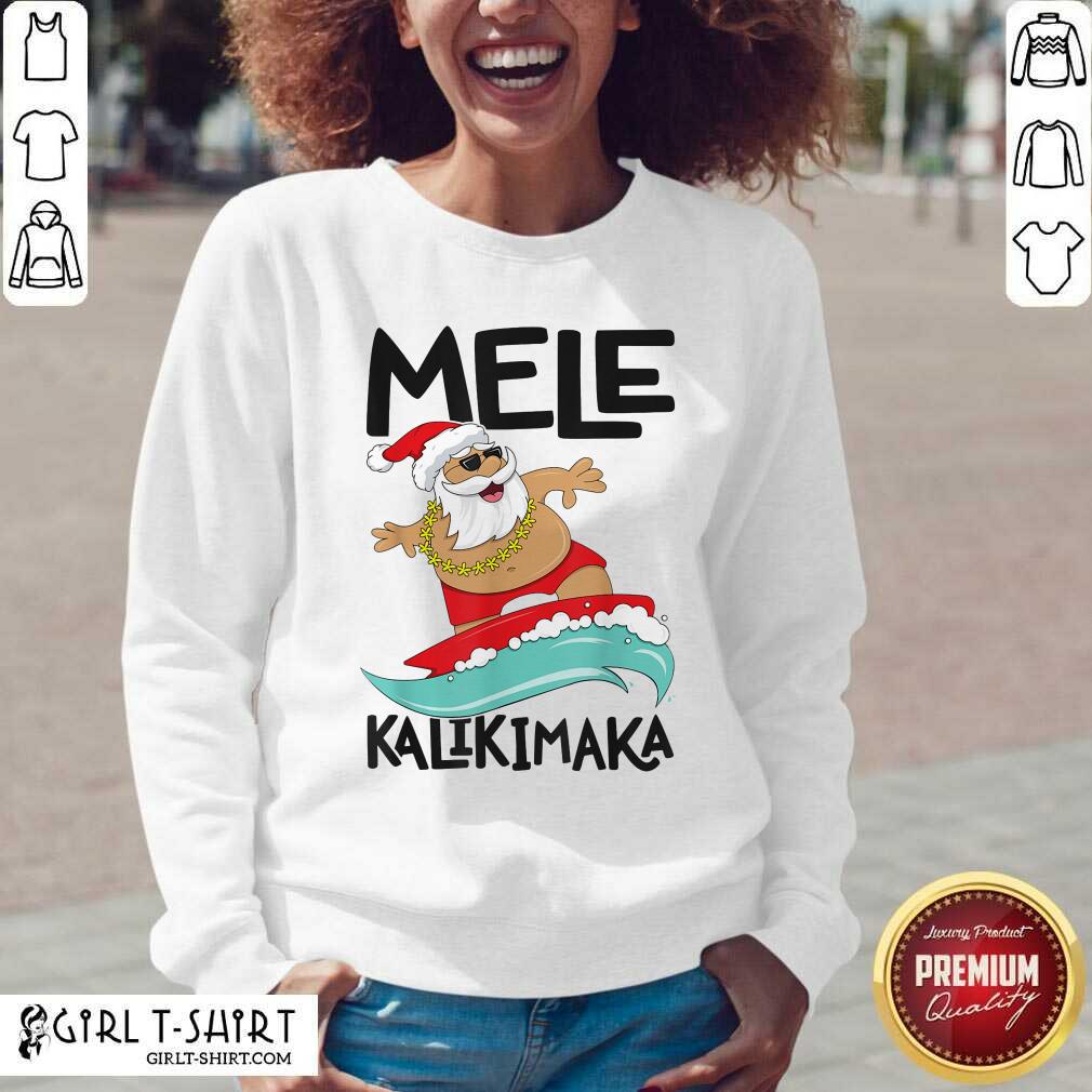 Lovely Mele Kalikimaka Hawaiian Christmas Hawaii Surfing Santa Shirt - Image 2