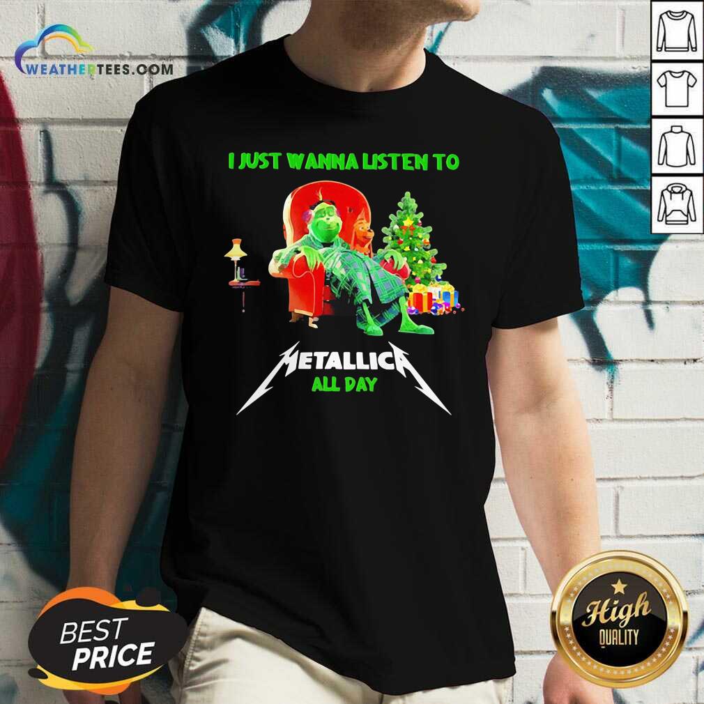 Lovely The Grinch And Dog I Just Wanna Listen To Metallica All Day Shirt - Image 3