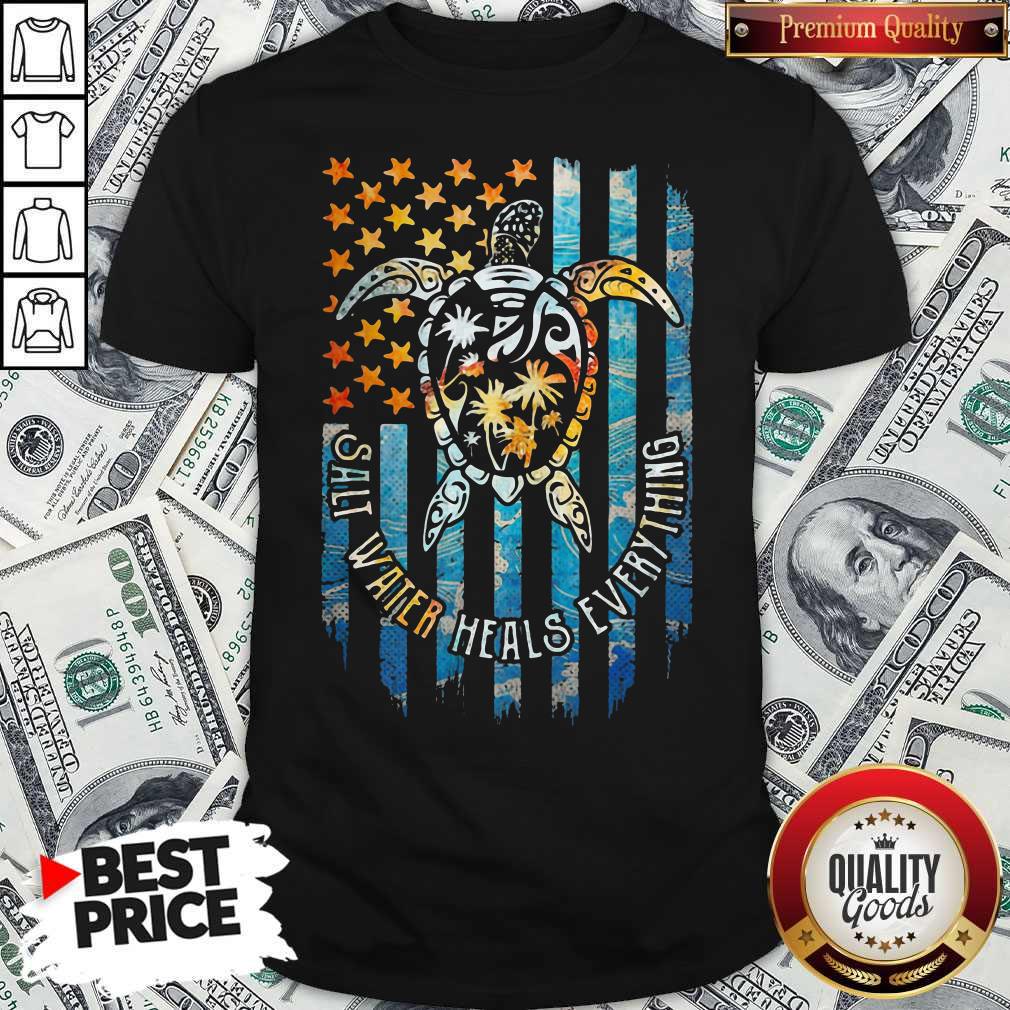 Maybe American Flag Turtle Salt Water Heals Everything Shirt
