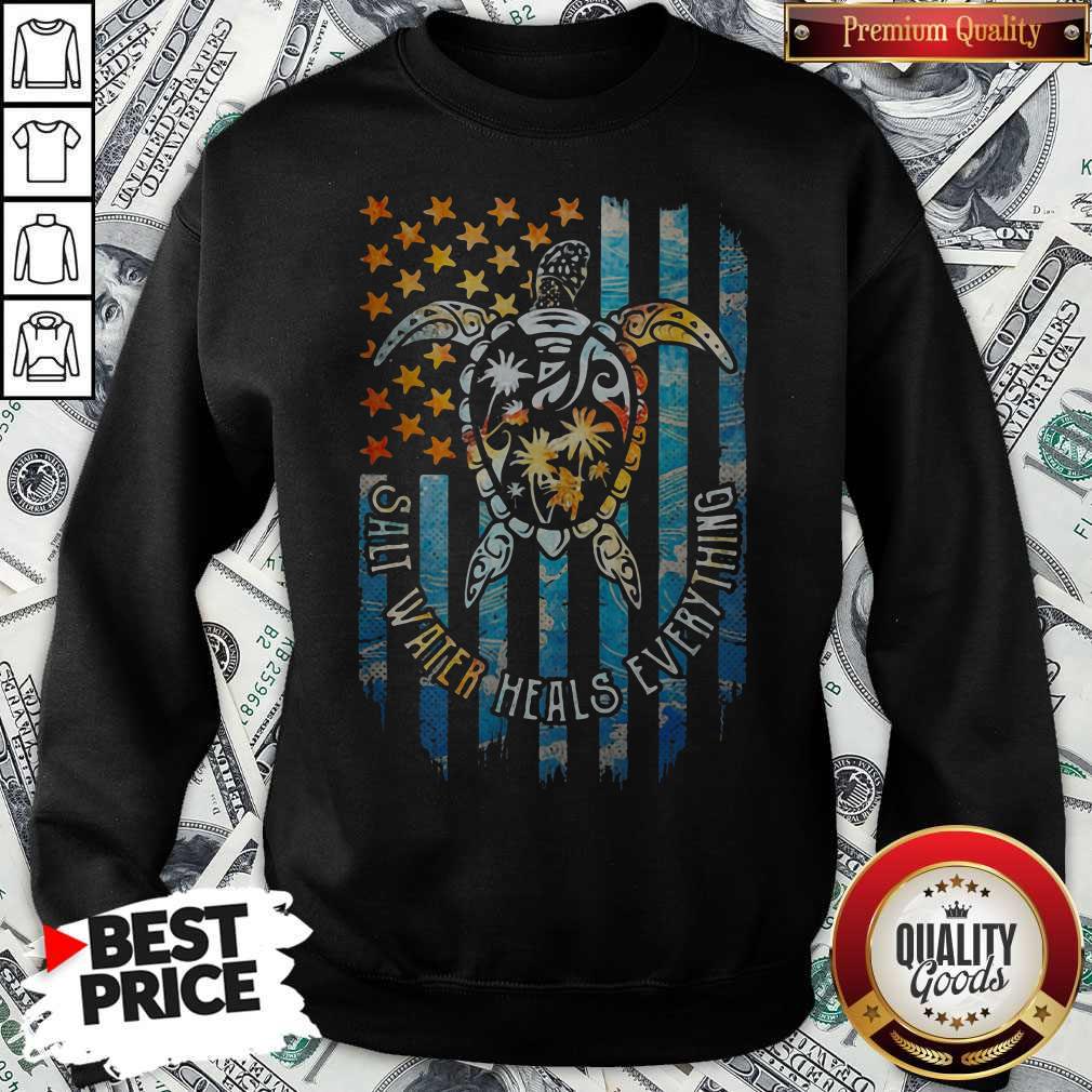 Maybe American Flag Turtle Salt Water Heals Everything Shirt - Image 4