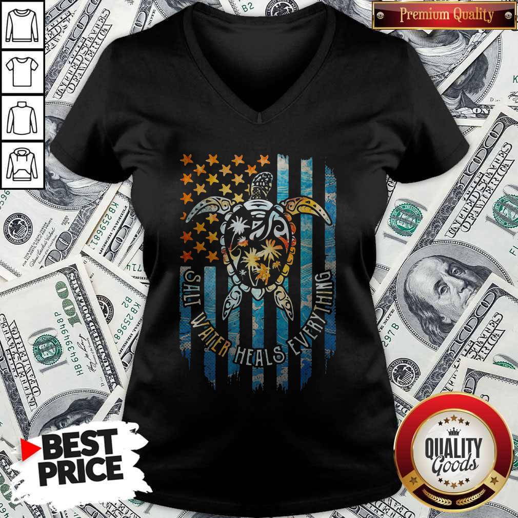 Maybe American Flag Turtle Salt Water Heals Everything Shirt - Image 2