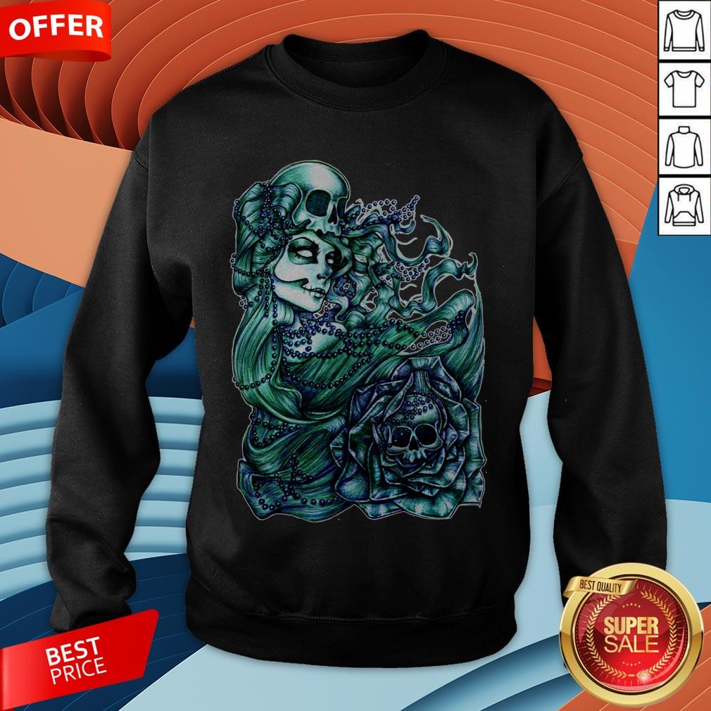 Mermaid Of The Dead Sugar Skull Day Dead Dia De Los Muertos Shirt - Image 4