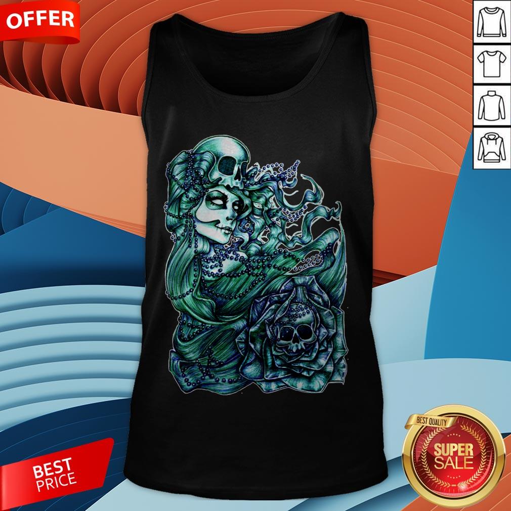 Mermaid Of The Dead Sugar Skull Day Dead Dia De Los Muertos Shirt - Image 3