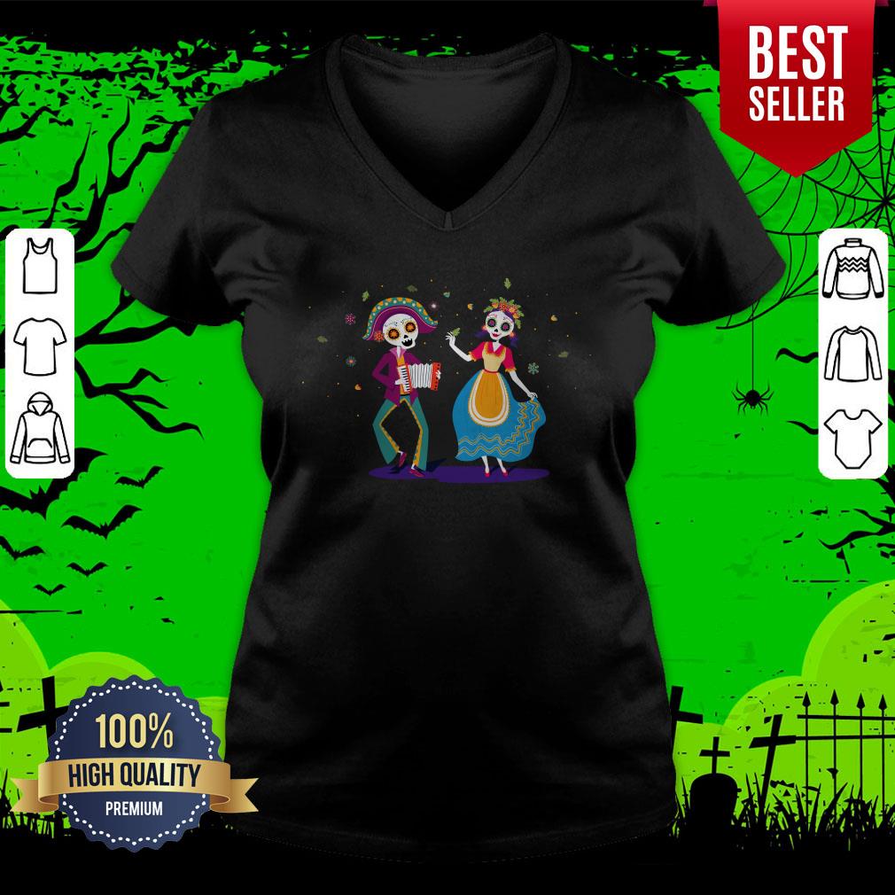 Mexico Party Sugar Skull Couple Day Of The Dead Shirt - Image 4