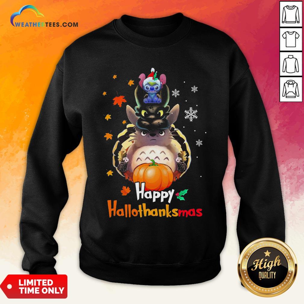 Mine Santa Stitch Night Fury Totoro Happy Hallothanksmas Shirt - Image 4