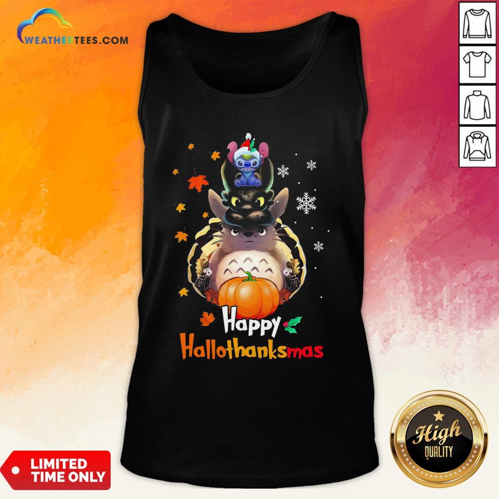 Mine Santa Stitch Night Fury Totoro Happy Hallothanksmas Shirt - Image 3