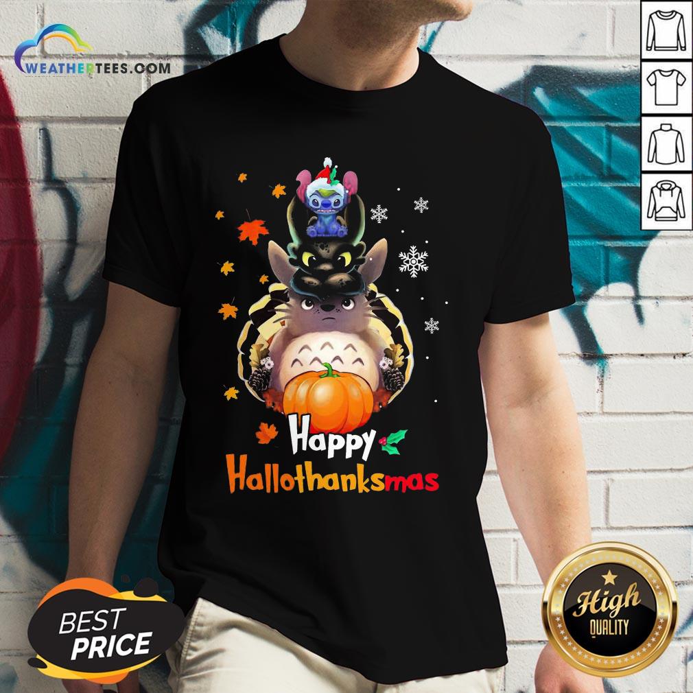 Mine Santa Stitch Night Fury Totoro Happy Hallothanksmas Shirt - Image 2