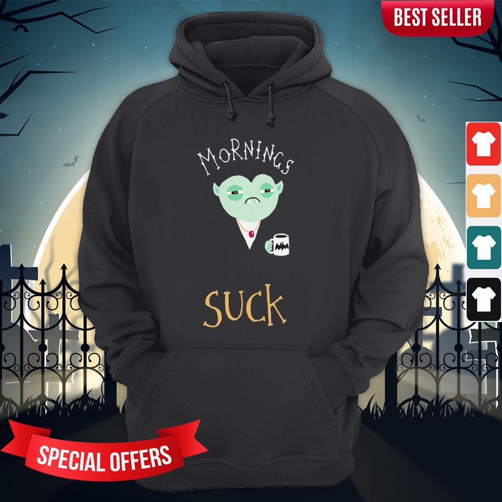 Mornings Suck Dracula Vampire Coffee Shirt - Image 2
