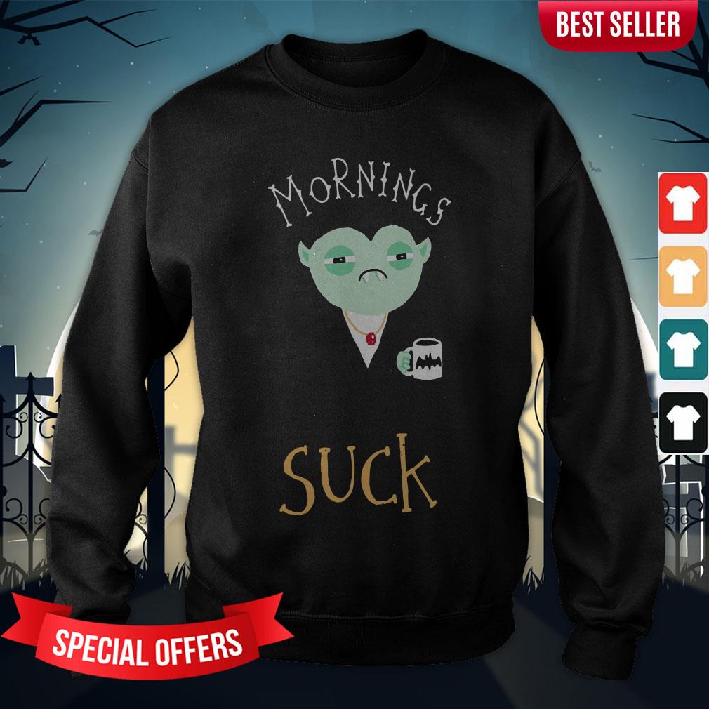 Mornings Suck Dracula Vampire Coffee Shirt - Image 5