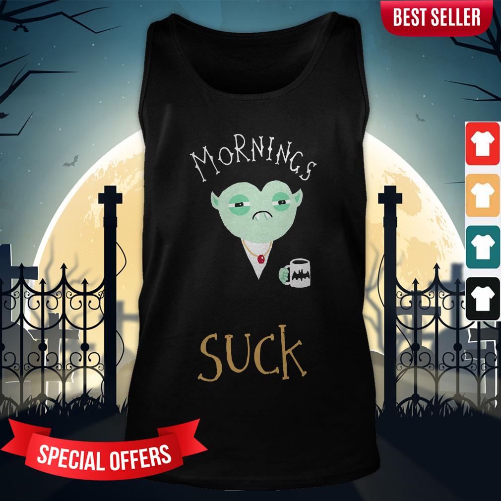 Mornings Suck Dracula Vampire Coffee Shirt - Image 4