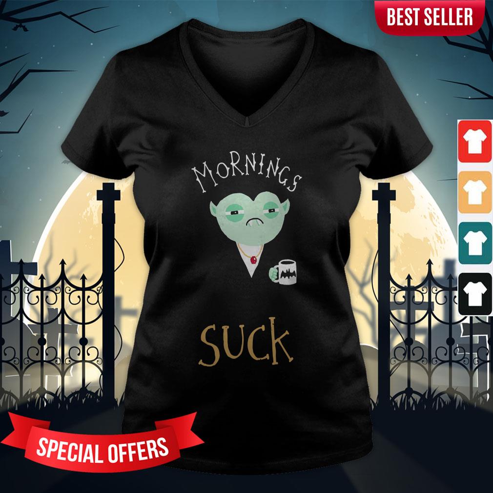 Mornings Suck Dracula Vampire Coffee Shirt - Image 3