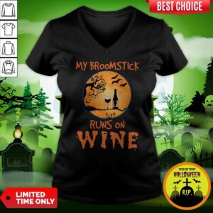 Alternative view of My Broomstick Runs On Wine Halloween Shirt
