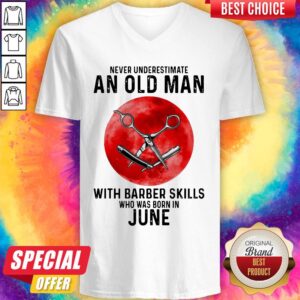 Alternative view of Never Underestimate An Old Man With A Barber Skills Who Was Born In June Sunset Shirt