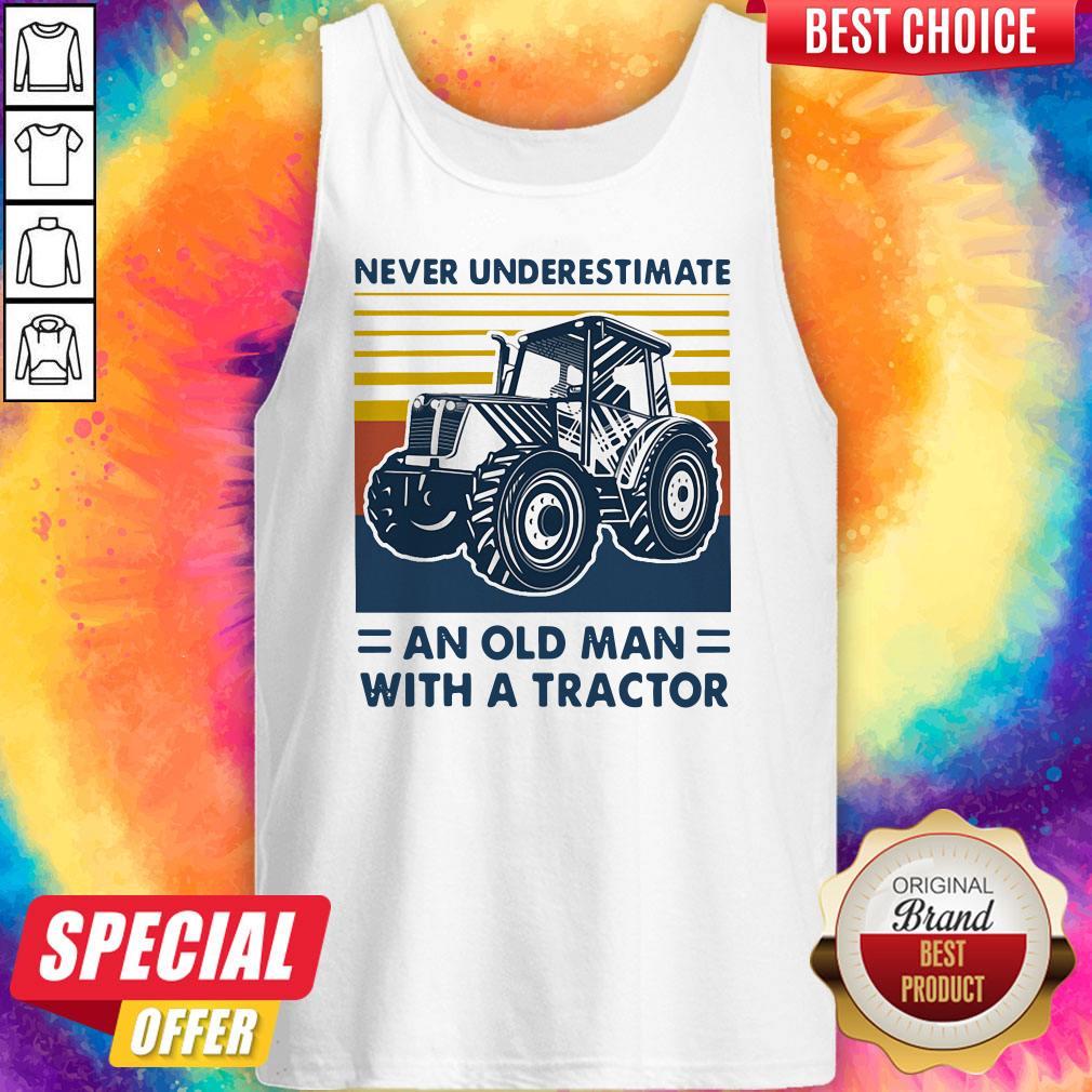 Never Underestimate An Old Man With A Tractor Vintage Shirt - Image 3