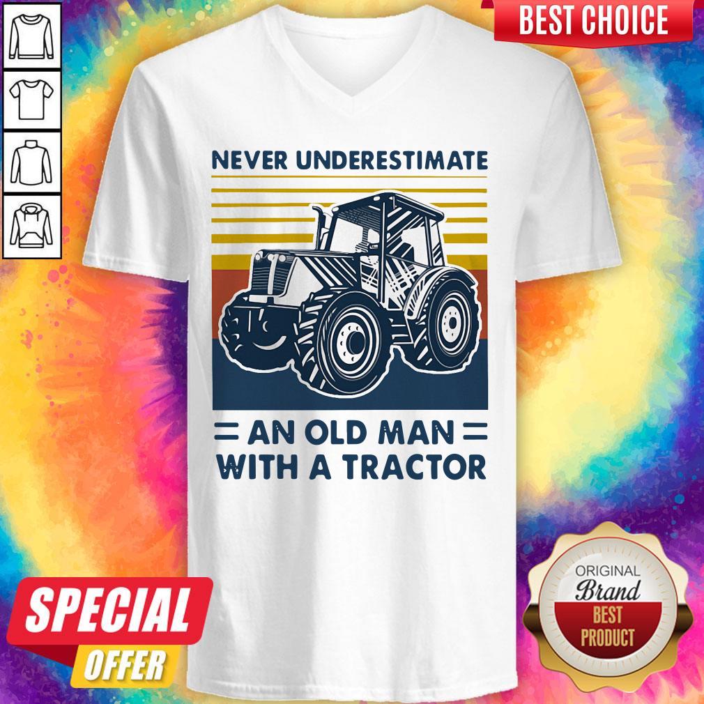 Never Underestimate An Old Man With A Tractor Vintage Shirt - Image 2
