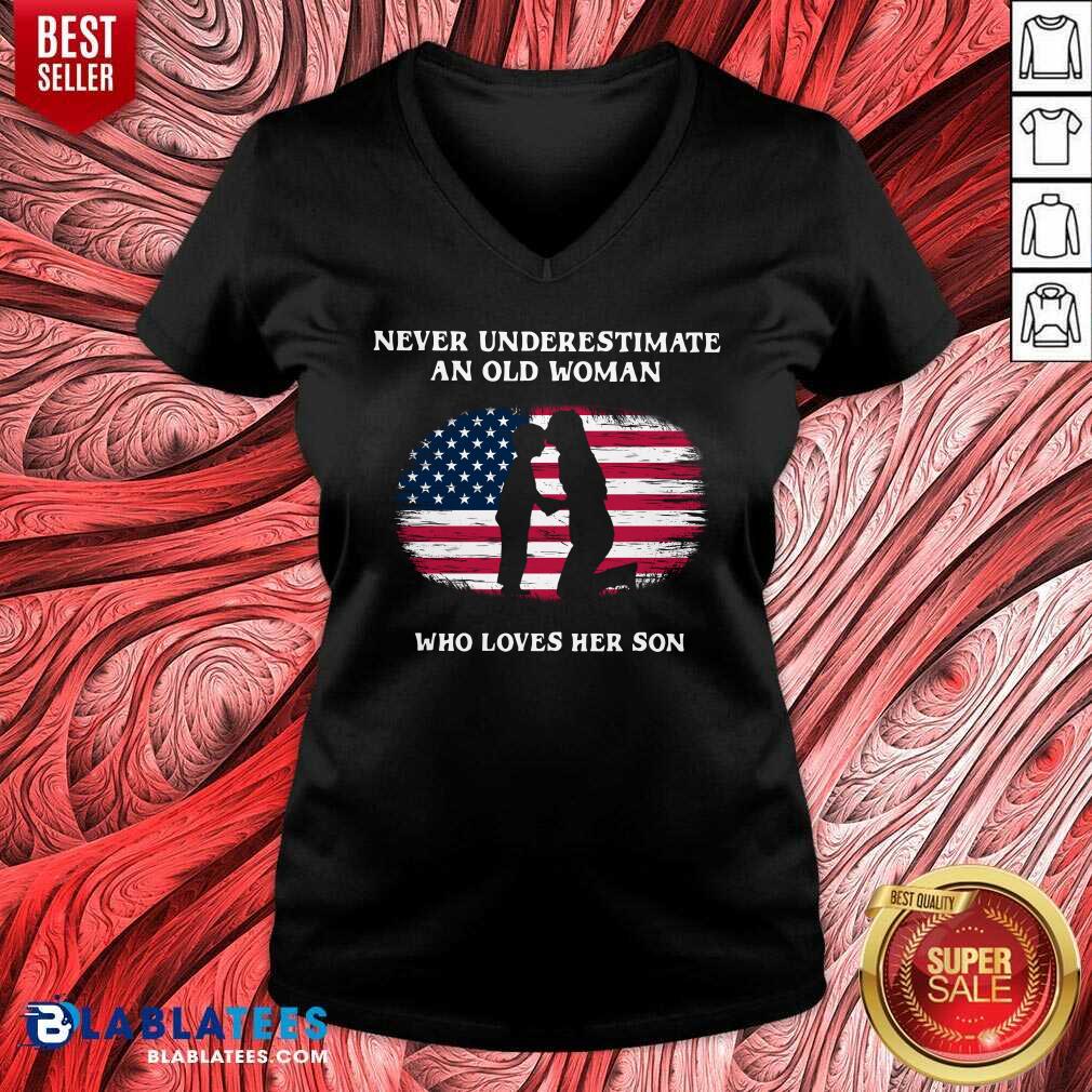 Never Underestimate An Old Woman Who Loves Her Son Shirt - Image 3