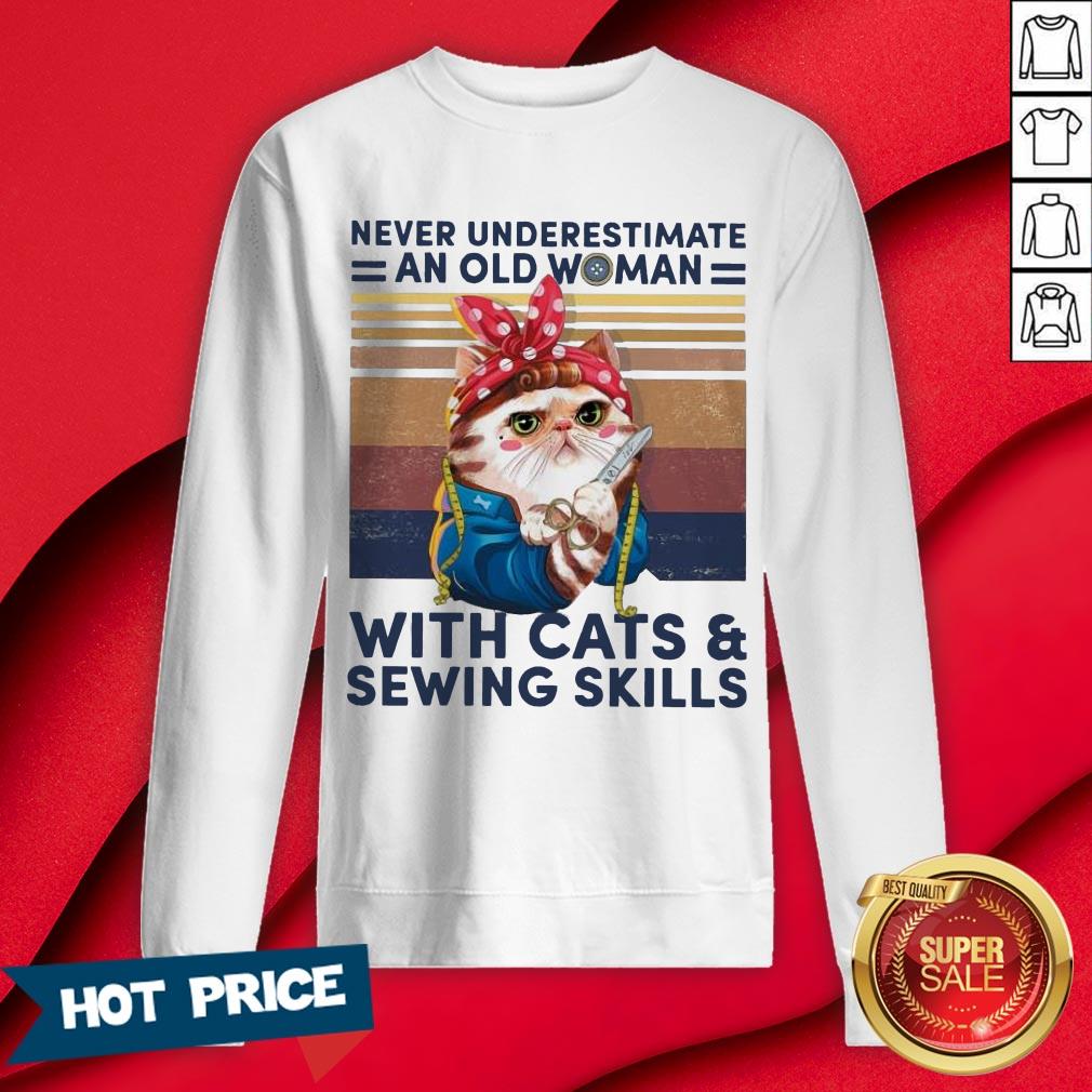 Never Underestimate An Old Woman With Cats And Sewing Skills Shirt - Image 4