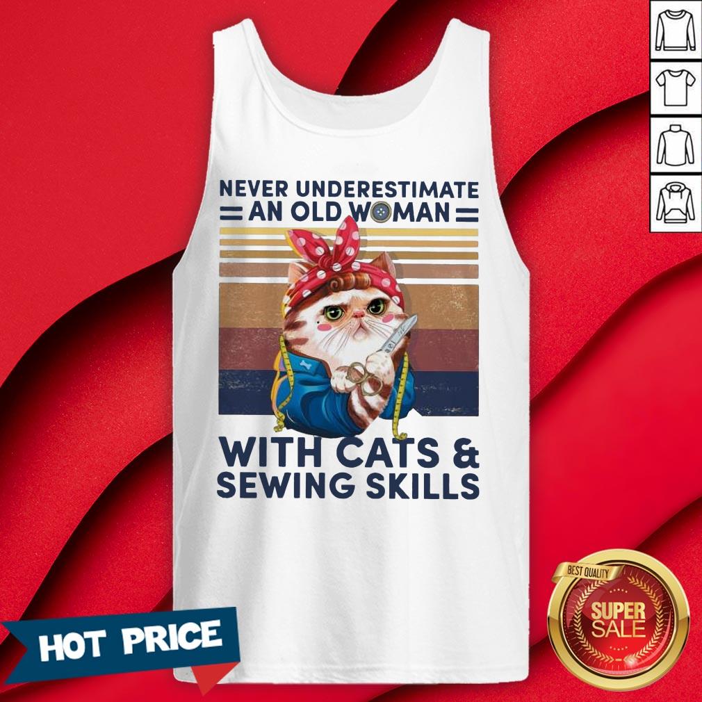 Never Underestimate An Old Woman With Cats And Sewing Skills Shirt - Image 2