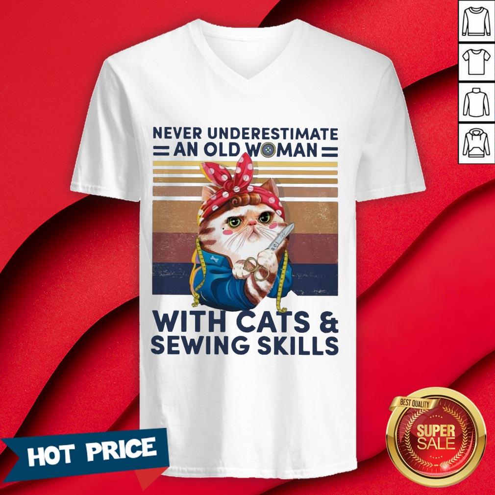 Never Underestimate An Old Woman With Cats And Sewing Skills Shirt - Image 3