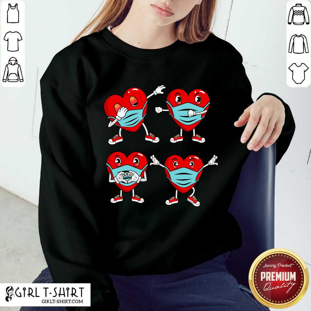 New Happy Quarantine Valentines Day Dance Dabbing Heart Mask Gifts Girls Kids Graphic Shirt - Image 2